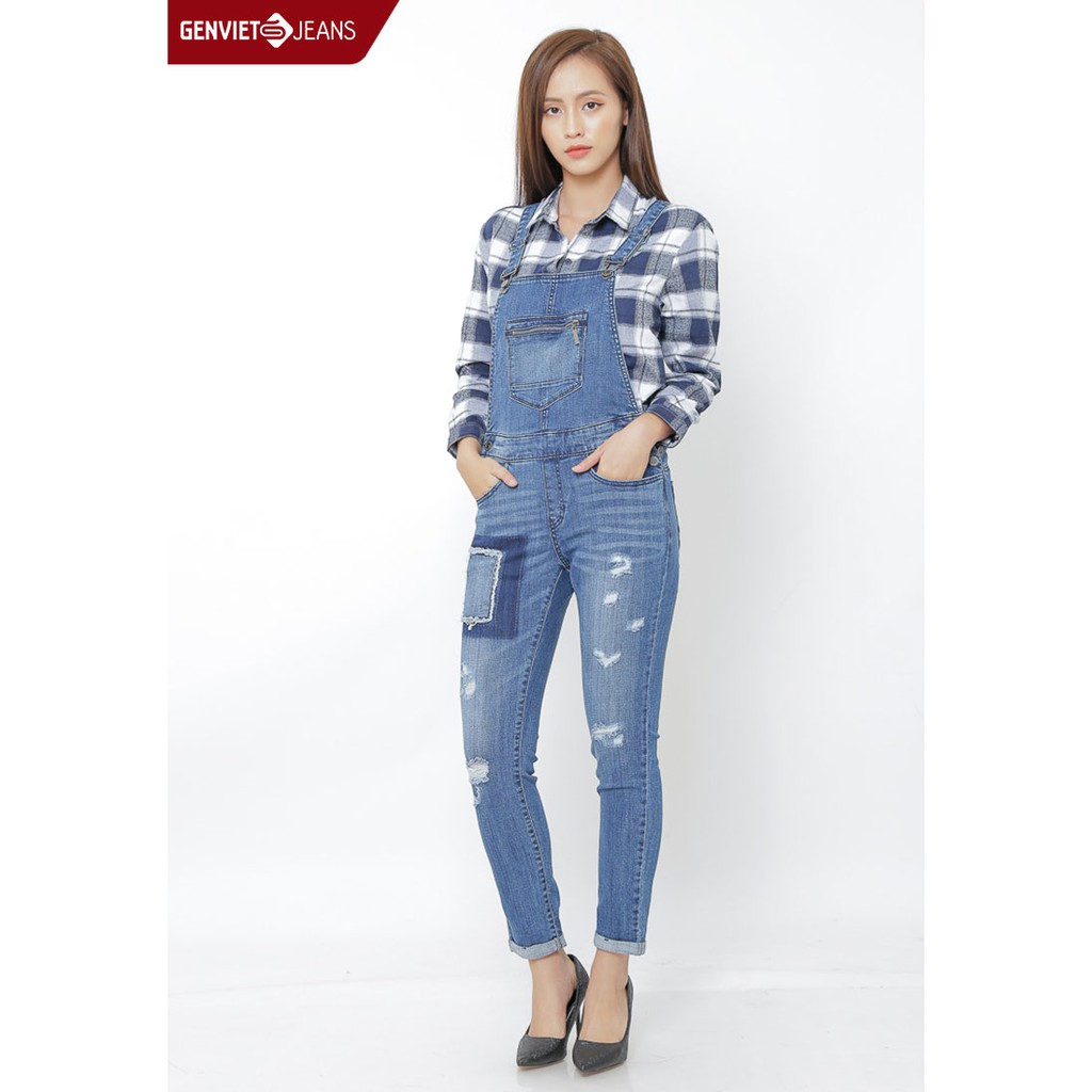 [Mã WABRLOW5 giảm 15% đơn 300K] Quần yếm dài jeans Nữ TY103J124 GENVIET | BigBuy360 - bigbuy360.vn