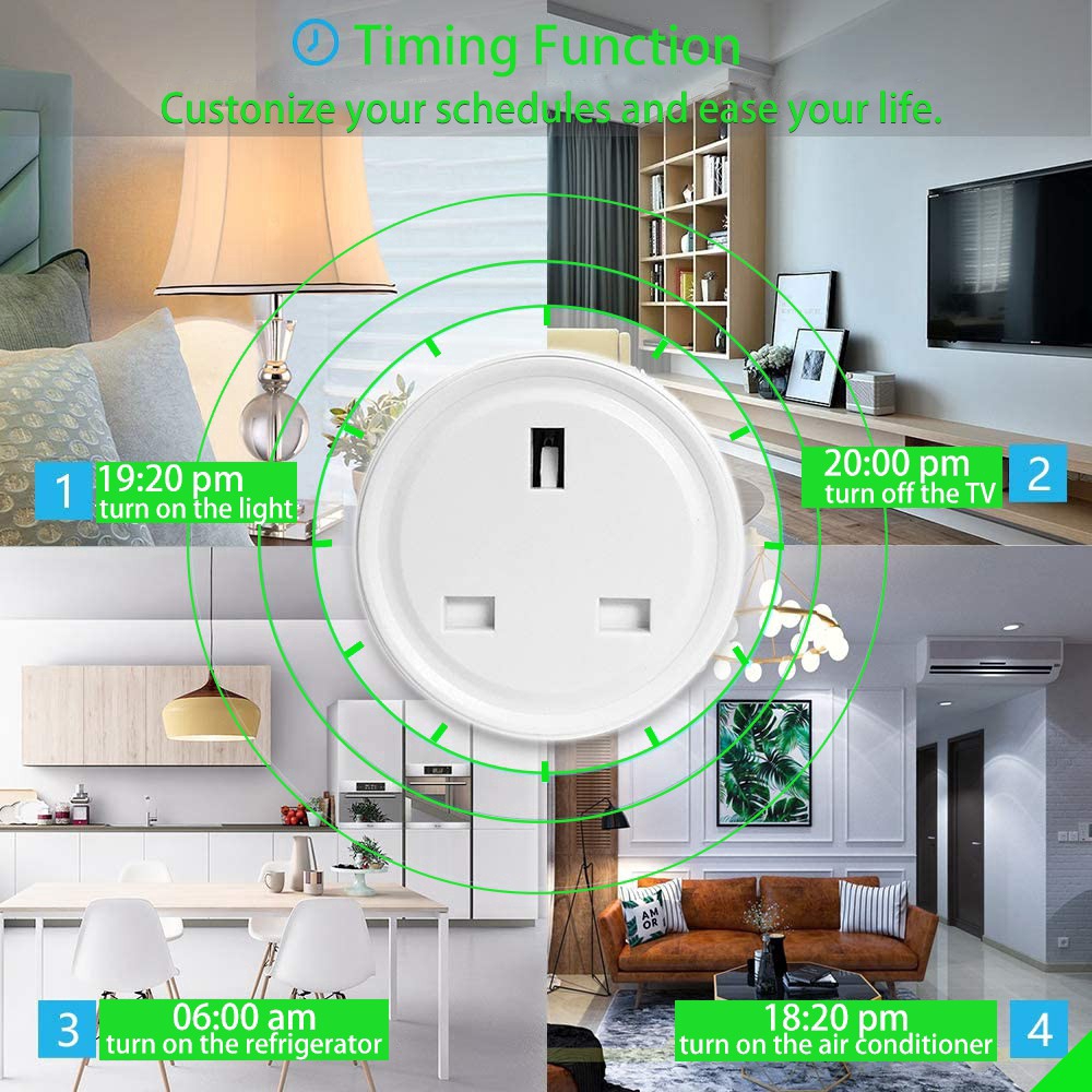 Fonte de alimentação de plugue wi-fi sem fio 16a usada com Alexa Google Home Ifttt shopping center Genie Xiaomi Xiaodu fonte de alimentação de controle de voz Monterger Smart Life grupo de controle de aplicativo