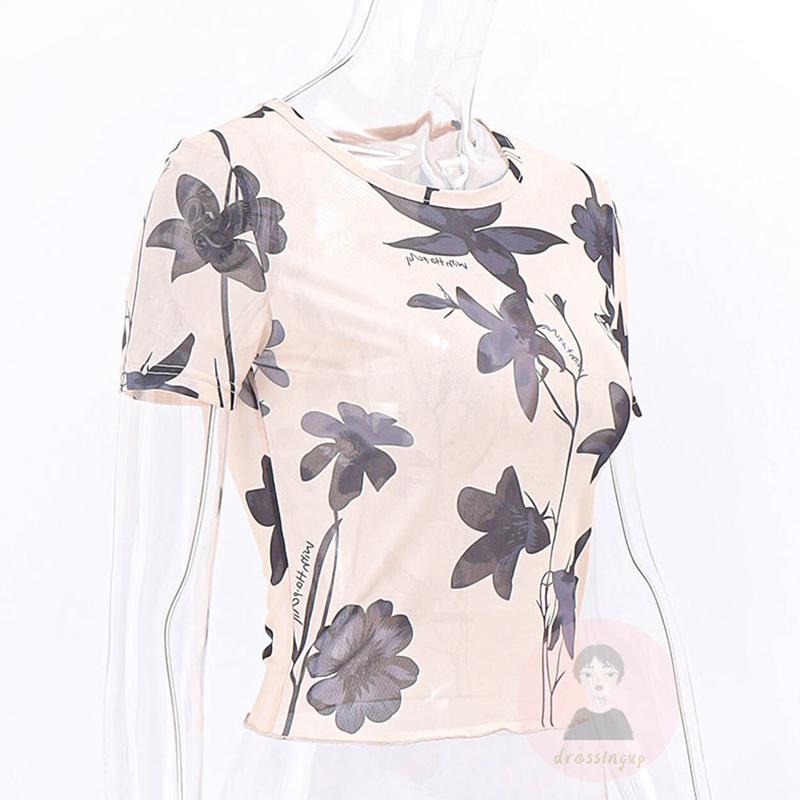 Áo Thun Ngắn Tay Cổ Tròn In Họa Tiết Hoa Thời Trang Mùa Hè Cho Nữ