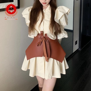 Đầm tay dài phối bèo kèm thắt lưng thiết kế hợp thời trang