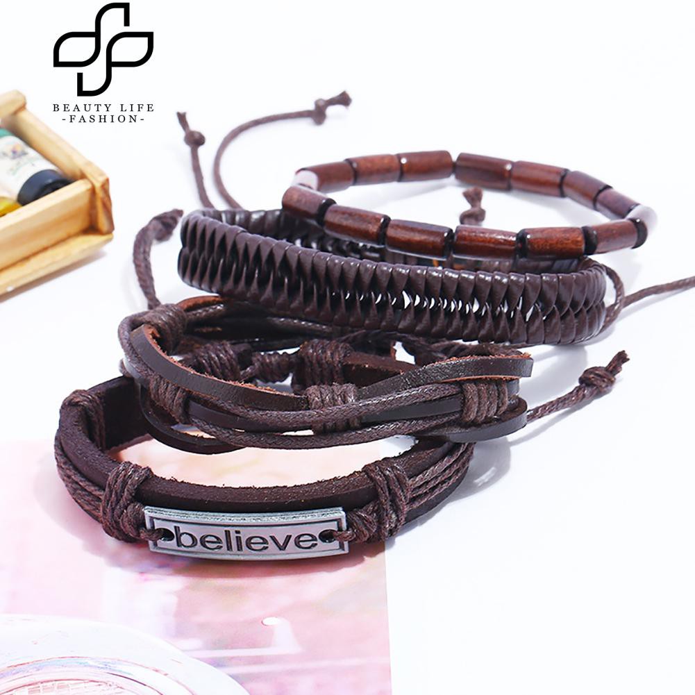 Set 4 vòng tay bện dây nhiều lớp cho nam