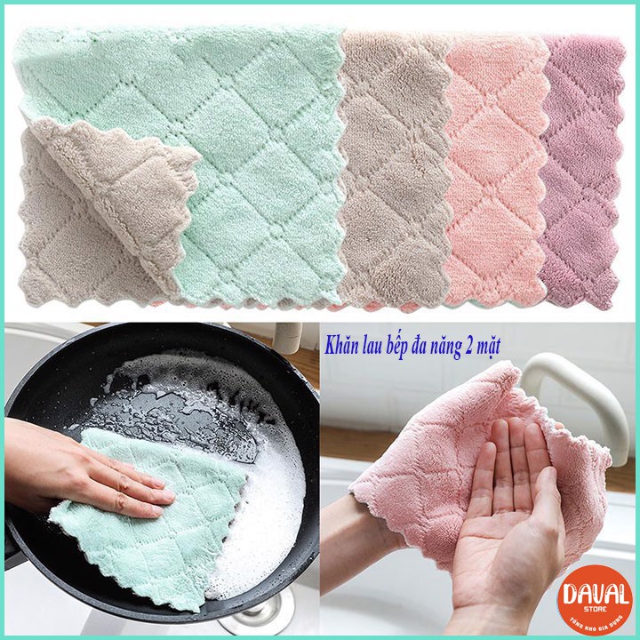 Khăn lau bếp, khăn lau đa năng 2 lớp siêu thấm nước mềm mịn lau bếp, kính, bát tiện lợi, giẻ lau đa năng