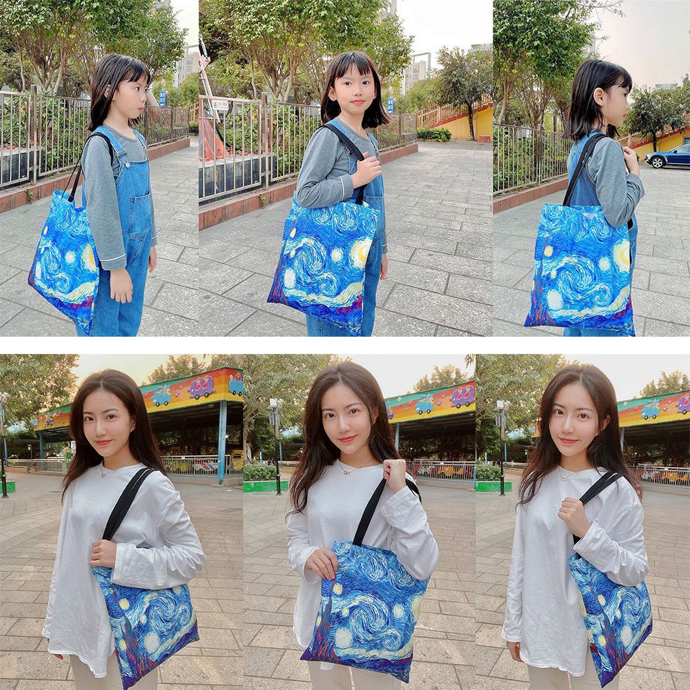 Túi xách vải canvas sức chứa lớn in hình tranh Van Gogh thân thiện với môi trường