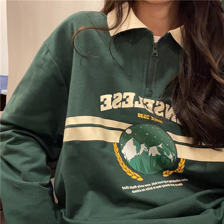 Áo Sweater Tay Dài Oversize In Họa Tiết Thời Trang Hàn Quốc Cho Nữ