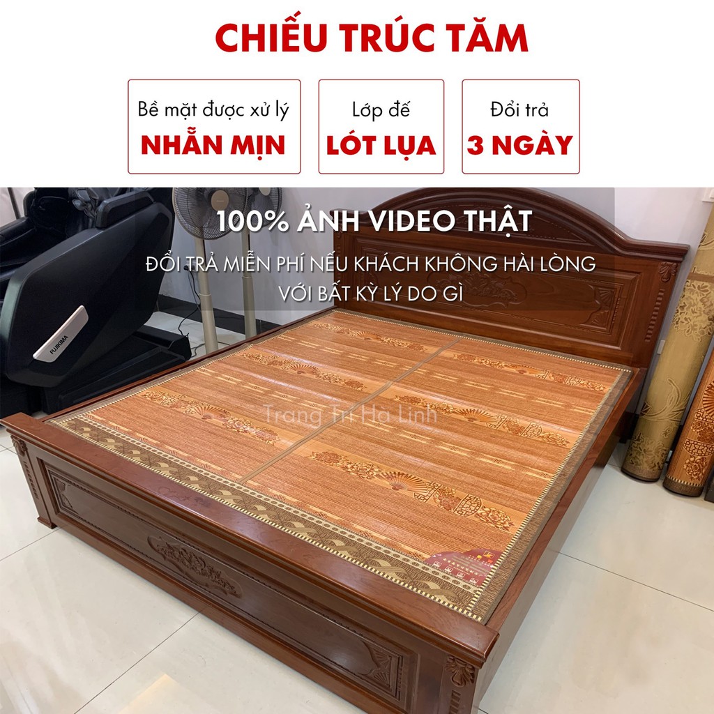 Chiếu trúc tăm vân gỗ điều hòa đế lụa cao cấp , chiếu trúc tre nhập khẩu mát lạnh mùa hè