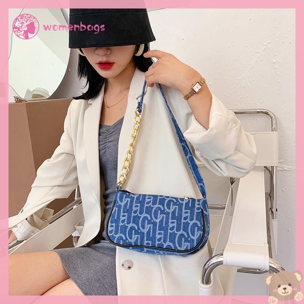 ✿ Wb ✿ Túi Xách Nhỏ Đeo Vai Chất Liệu Denim In Chữ Thời Trang Cho Nữ✿