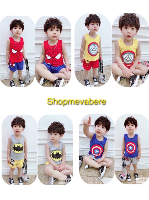 Bộ ba lỗ hình siêu nhân cực chất cho bé trai 8-18kg, ảnh thật - BO7