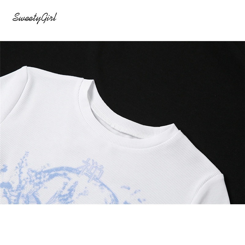 Áo Liền Quần Tay Ngắn Cổ Tròn Dáng Ôm In Họa Tiết Thời Trang Đường Phố Dành Cho Nữ