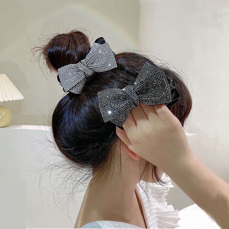 Dây buộc tóc thắt nơ ba chiều đính đá lấp lánh siêu lấp lánh mới