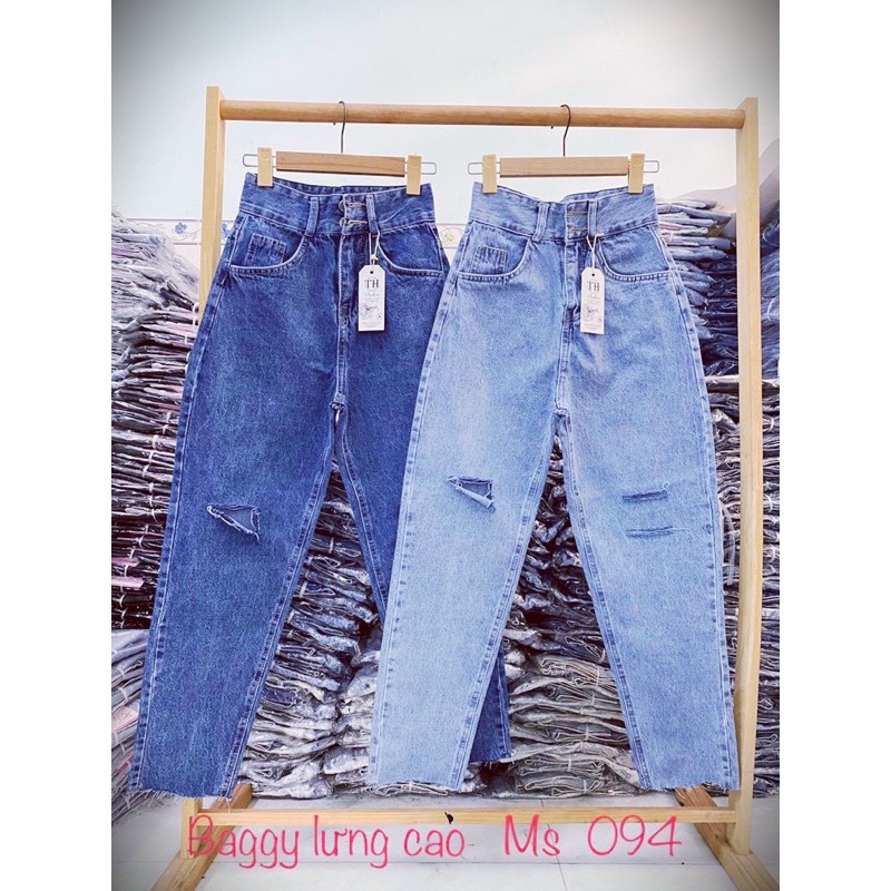 Quần baggy jean, quần bò baggy lưng cao rách gối mã 094 - G5T