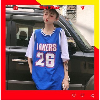 Áo thun tay lỡ form rộng Unisex cổ tròn thể thao In Số 26, chất thun cotton 2 màu xanh/đen VST
