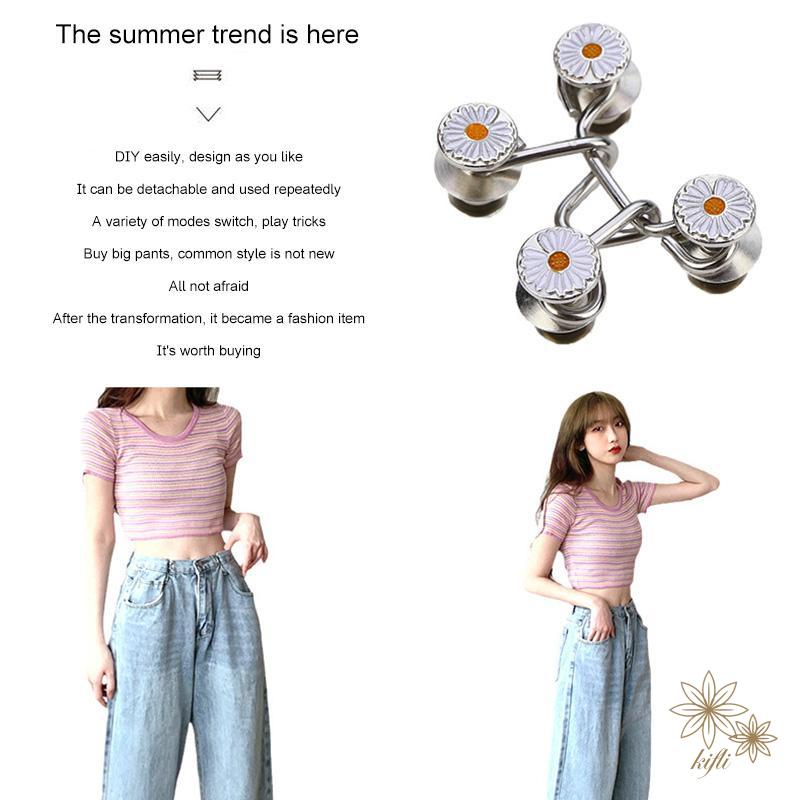 【Kifli】nút khóa thắt lưng quần jean bằng kim loại họa tiết hoa cúc có thể điều chỉnh