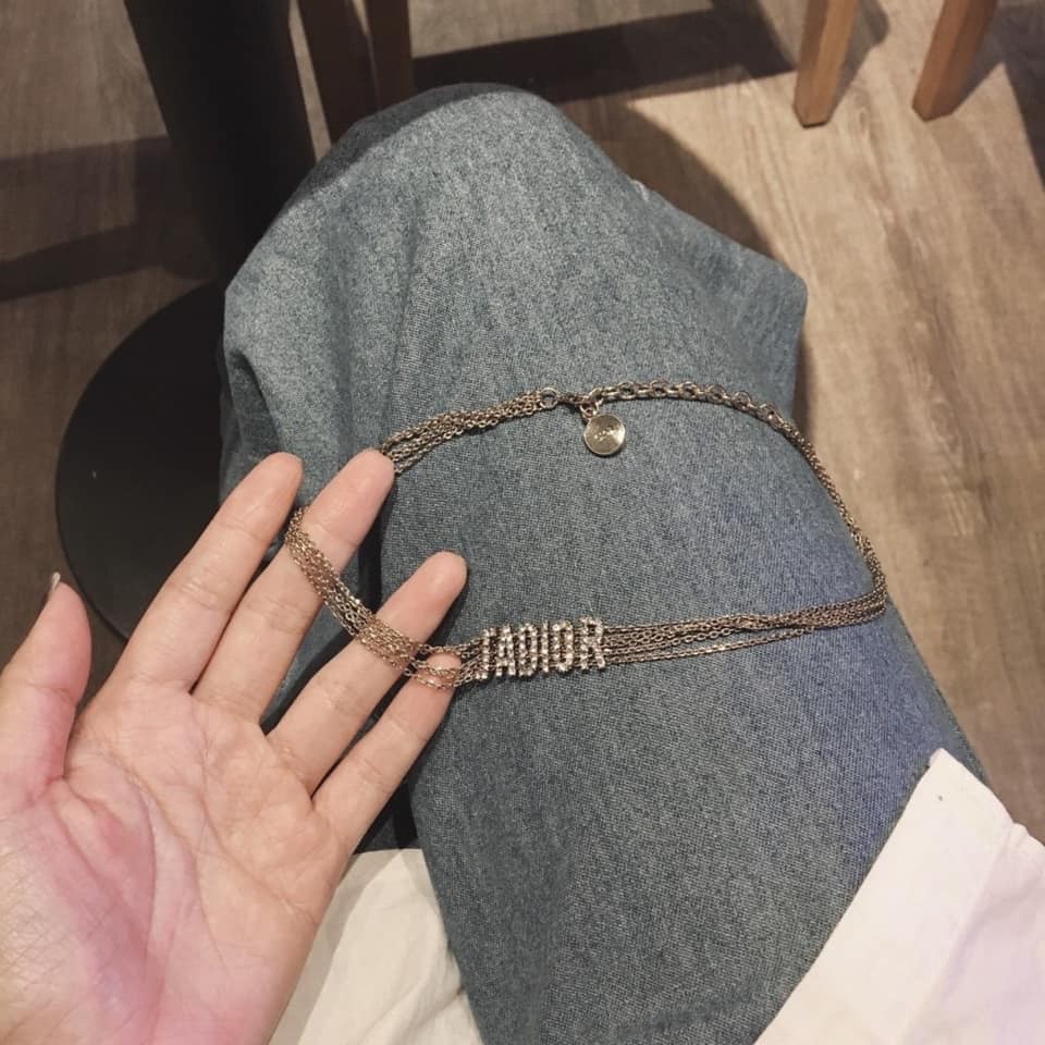 Dây chuyền chocker thương hiệu J.A Dior chữ đính đá dây xích mạ vàng sang chảnh TB362