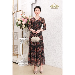 Ladyshop thời trang trung niên đầm maxi thun đai eo mùa thu TK735