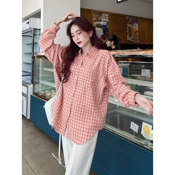 [ 𝐅𝐑𝐄𝐄 𝐒𝐇𝐈𝐏 ]  SÉT SƠ MI CARO HỒNG MIX QUẦN ỐNGS SUÔNG HÀNG L1 CHẤT ĐẸP LẮM Ạ