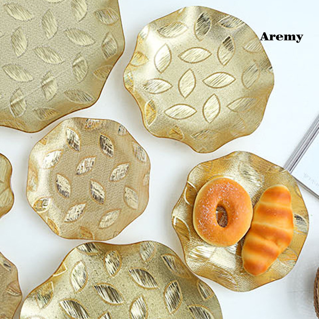 AREM Fruit Tray Leaf Pattern Well-designed Golden Color Jewelry Trinket Dish for Fruit