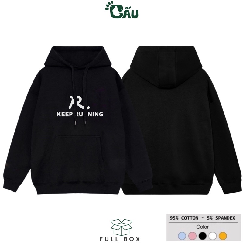 Áo khoác hoodie Gấu194 vải nỉ co dãn, dày dặn mềm mịn form rộng - Keep Running