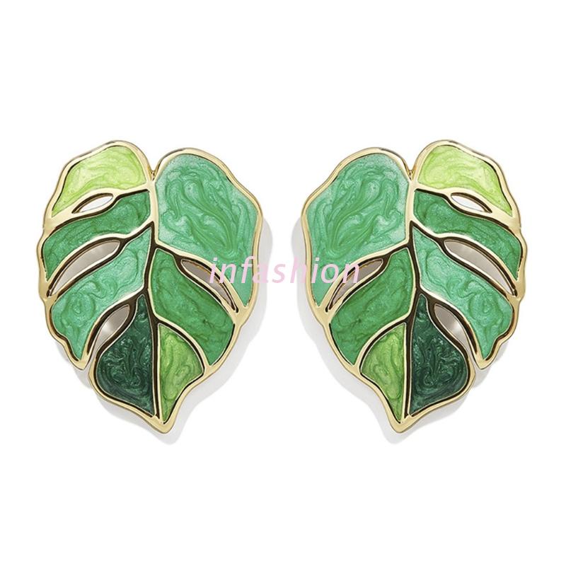 Bông tai hình hoa lá tráng men thời trang dành cho nữ