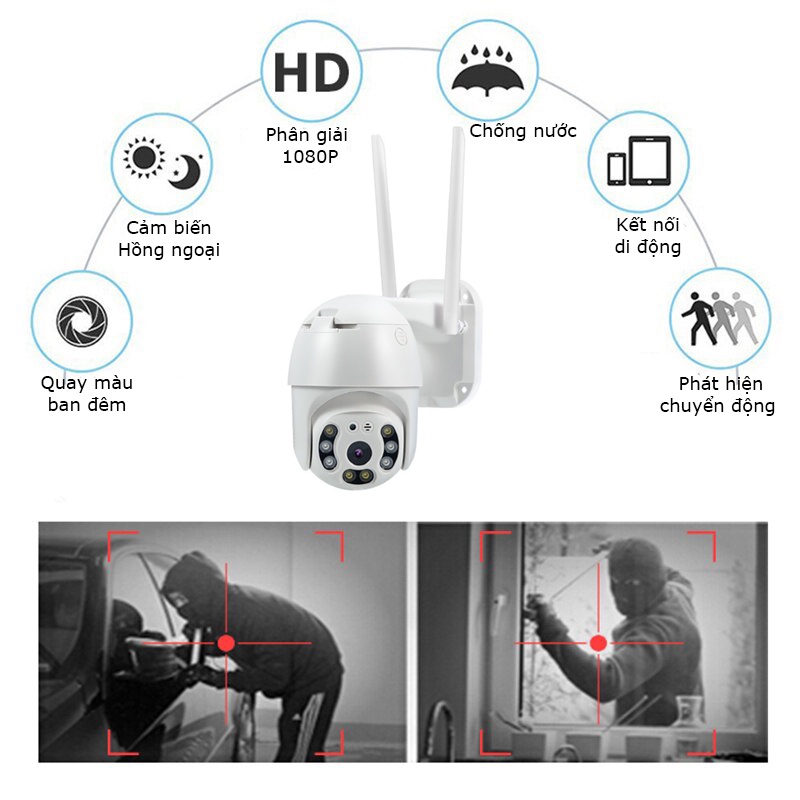 CAMERA IP WIFI HISEE GIÁM SÁT AN NINH GIA ĐÌNH - QUAY ĐÊM CÓ MÀU - XOAY 360 ĐỘ - THEO DỖI ĐỐI TƯỢNG - CHỐNG NƯỚC IP66