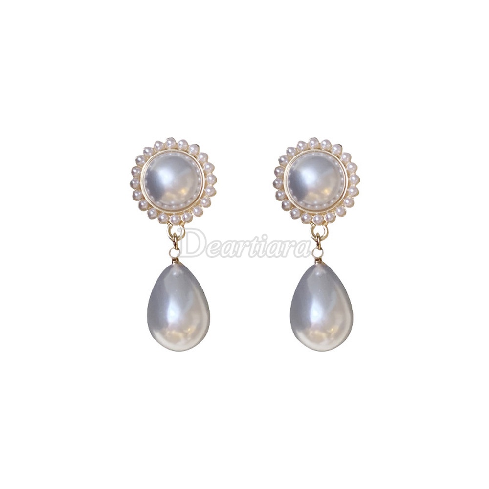 Bông Tai Hình Giọt Nước Đính Ngọc Trai Phong Cách Retro Thời Trang