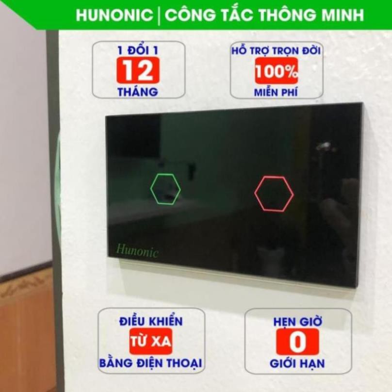 Công tắc cảm ứng Hunonic Datic 2 Nút kết nối Wifi điều khiển mọi thiết bị từ xa qua điện thoại, 2 màu trắng và đen