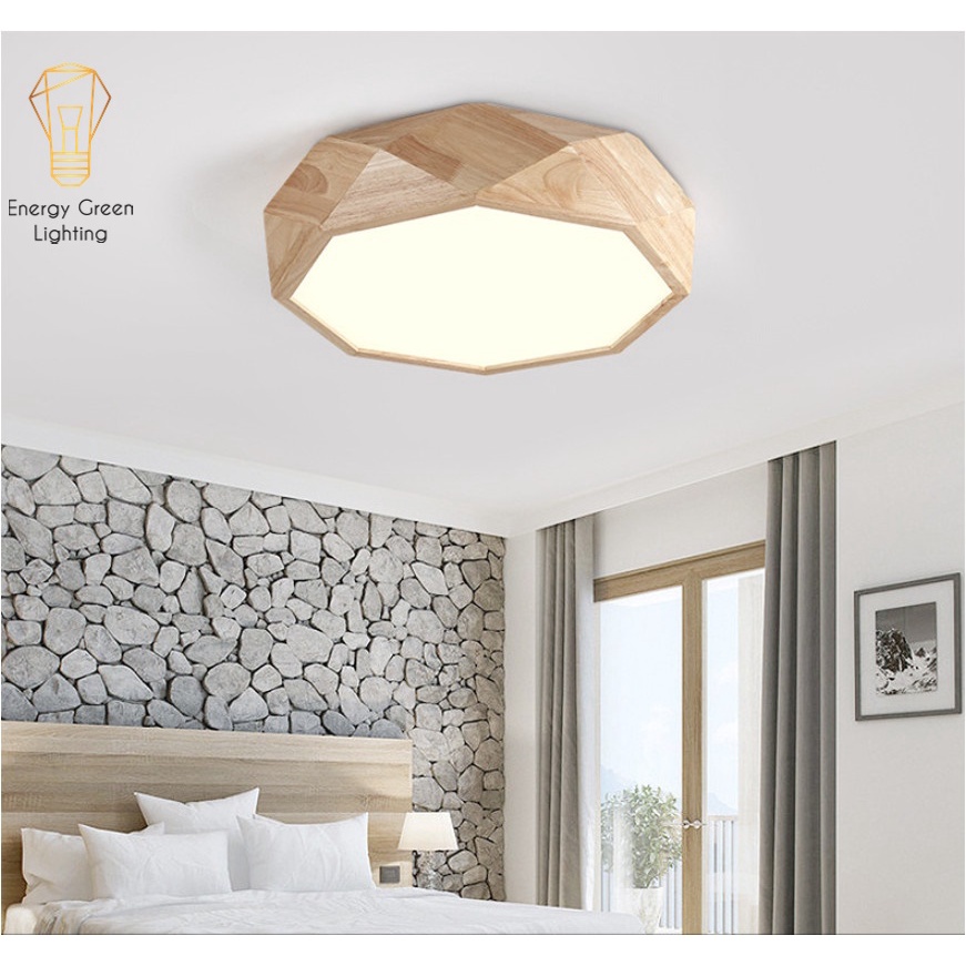 Đèn Ốp Trần Gỗ Đa Giác Energy Green Lighting DGT-5010 - Đường Kính 55cm - 3 Chế Độ Ánh Sáng