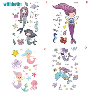 (Hàng Mới Về) Hình Xăm Dán Tạm Thời Hình Nàng Tiên Cá Hoạt Hình Chống Thấm Nước Cho Bé