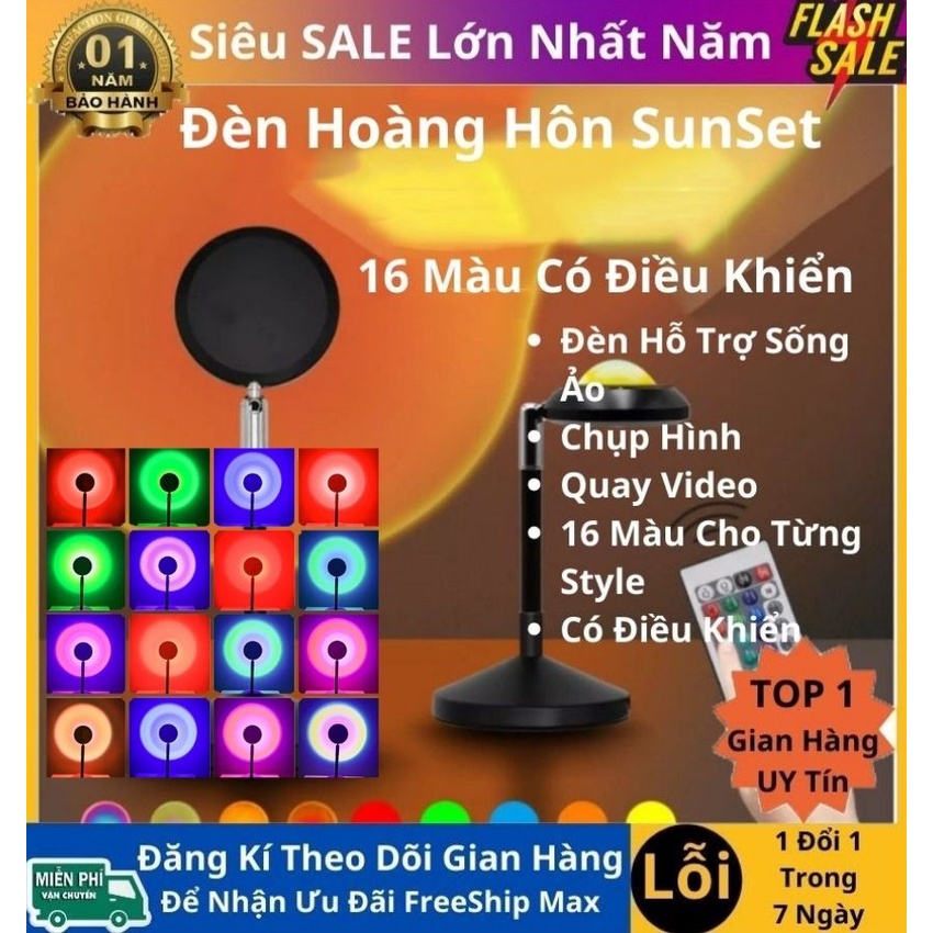 Đèn Hoàng Hôn 16 Màu có Remote Điều Khiển - Đèn Quay Tik Tok, Livestream Màu Sắc Lung Linh, Huyền Ảo