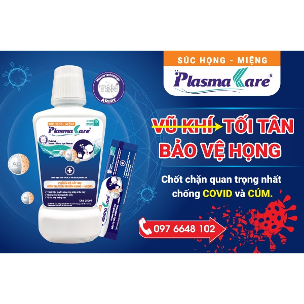 Combo 6 nước súc họng PlasmaKare giảm đau rát họng, phục hồi niêm mạc họng sau hóa, xạ ung thư