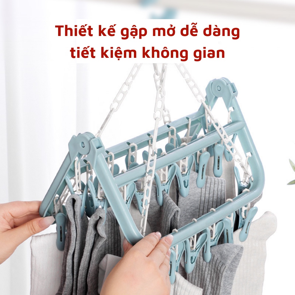 Móc treo quần áo 32 kẹp nhựa PP chắc chắn chịu lực tốt thiết kế xoay 360 độ cao cấp