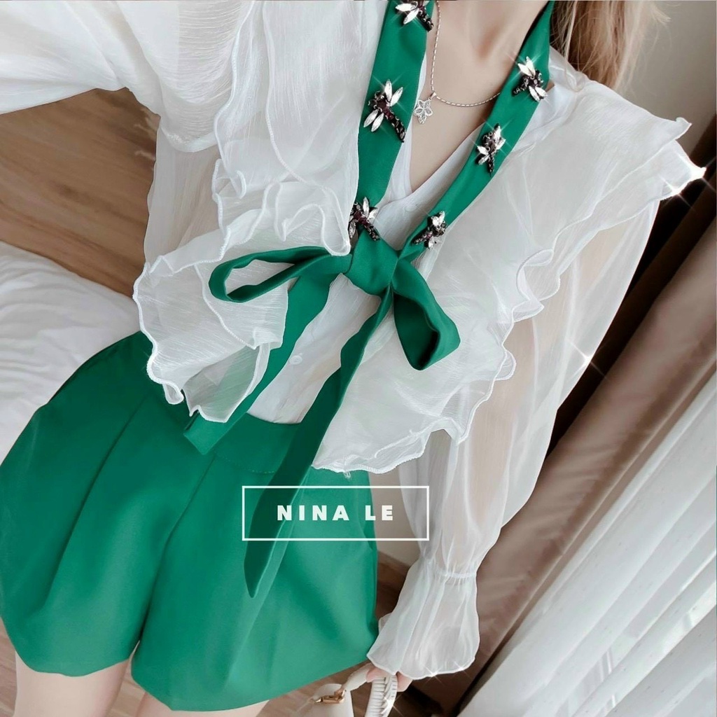 Set Bộ Đồ Nữ Áo Sơ Mi Kèm Quần Đùi 2 Màu ( XANH, ĐEN) Thiết Kế Trẻ Trung Cho Nàng Đi Chơi, Đi Tiệc Thoải Mái