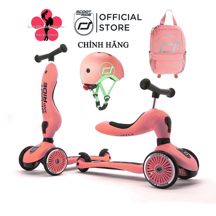 Bộ 3 sản phẩm xe scooter, mũ bảo hiểm, balo cho bé - Scoot and Ride Peach thumbnail