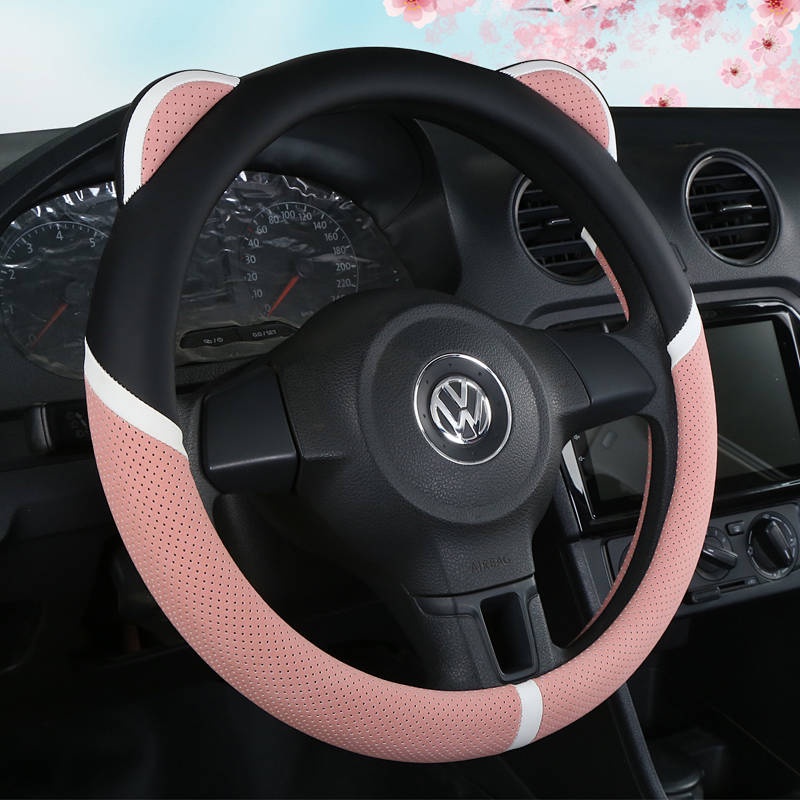 38cm Korean Cute Female Car Steering Wheel Cover Four Seasons Universal Cartoon Fashion Linen Summer New Handle Cover Fashion