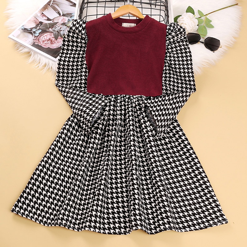 Đầm SIYYIS dài tay họa tiết caro kiểu công chúa dành cho bé gái 5-12 tuổi