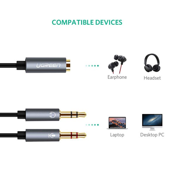 Cáp Gộp Audio 3.5mm 2 Vào 1 Ra Ugreen 20899 (Mic và Headphone)