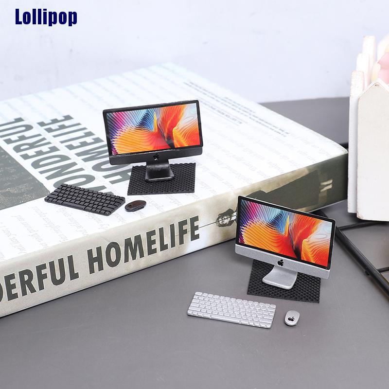 Mô hình máy tính + chuột + bàn phím mini tỉ lệ 1/12 trang trí nhà búp bê