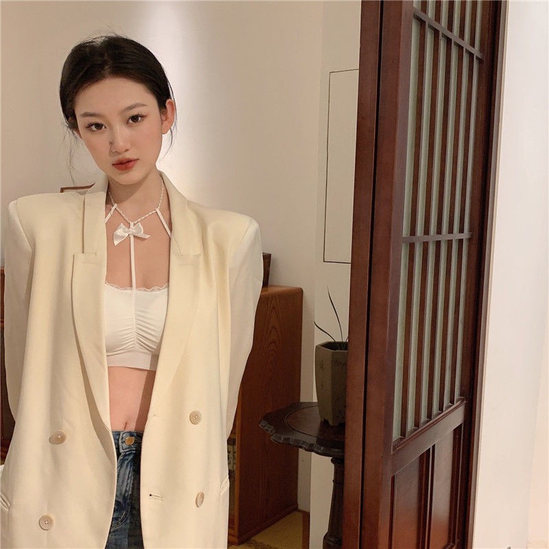 Áo lót không dây phối nơ và ngọc trai quyến rũ cho nữ