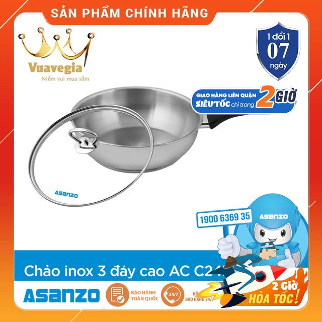 CHẢO INOX 304 3 ĐÁY CAO CẤP ASANZO AC-C24B