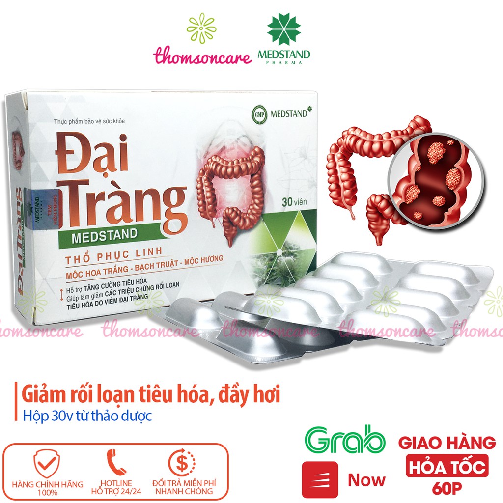 Giảm rối loạn tiêu hóa từ mộc hoa trắng và thảo dược - Đại tràng Medstand - Hộp 30 viên