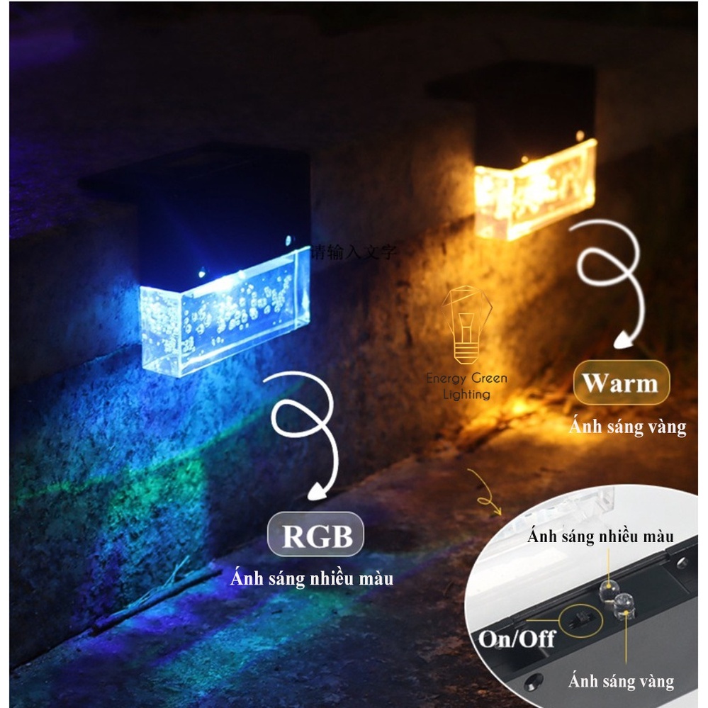 Đèn Led Gắn Tường Energy Green Lighting Pha lê Kiểu Viền Vuông SL-615 - Năng Lượng Mặt Trời - 2 Chế Độ Ánh Sáng Vàng