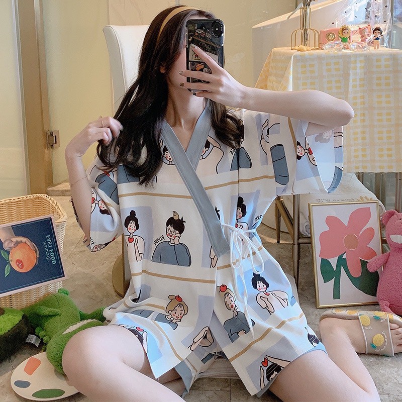 Bộ đồ - Đồ bộ bầu sau sinh cộc tay KIMONO chất thun sữa hoạt tiết dễ thương BĐ858