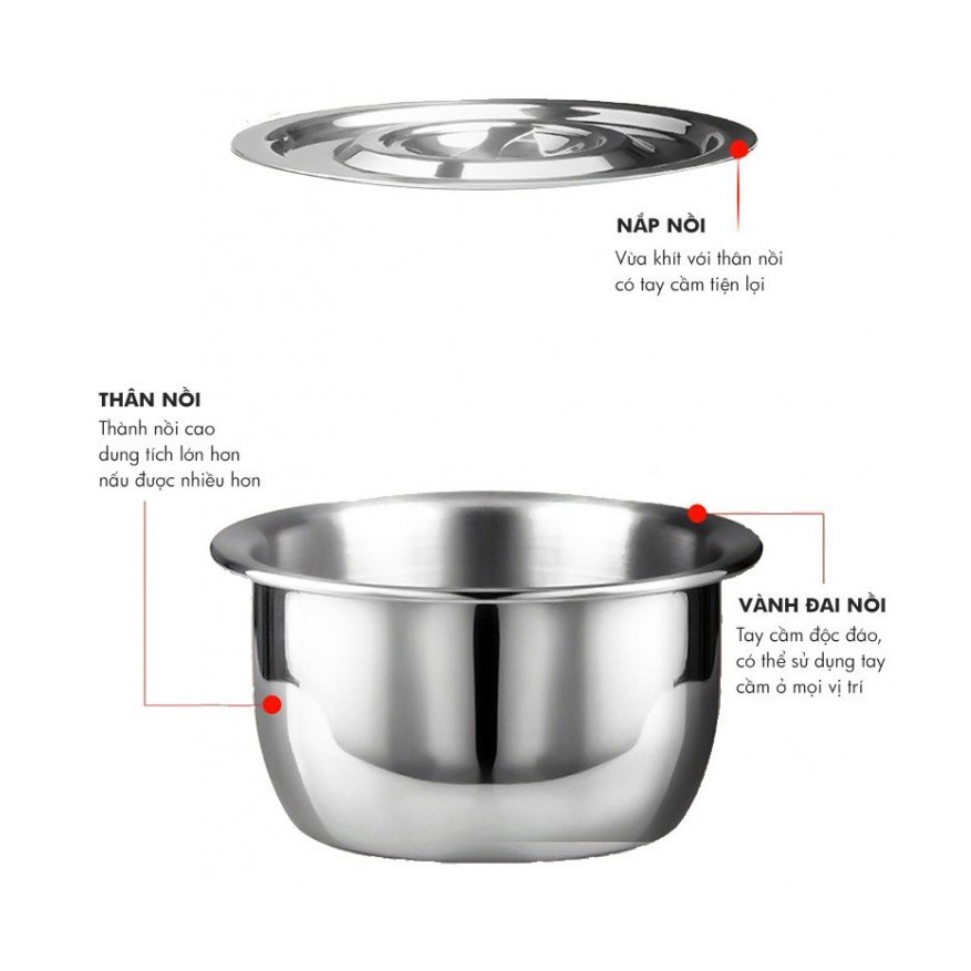 Bộ Nồi Inox 5 Món STOCK POT Không Quai Đủ Kích Cỡ Siêu Tiện Lợi Đa Năng