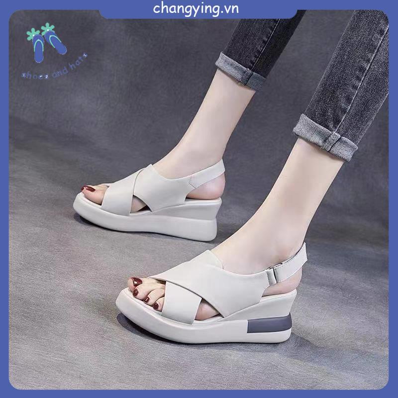 Dép xăng đan Xăng Đan Da Mềm Gót Xuồng Kiểu Phương Tây Thời Trang Mùa Hè Cá Tính