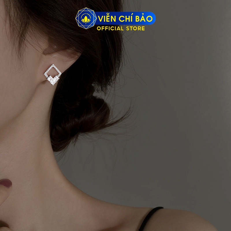 Bông tai bạc nữ hình Oval đính đá chất liệu bạc 925 thời trang phụ kiện trang sức nữ Viễn Chí Bảo B000256