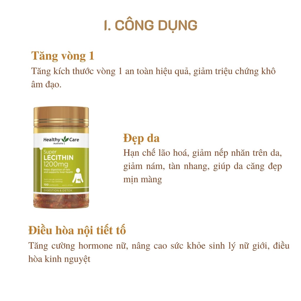 Tinh chất mầm đậu nành Healthy Care Super Lecithin 1200mg Úc - Hàng chính hãng