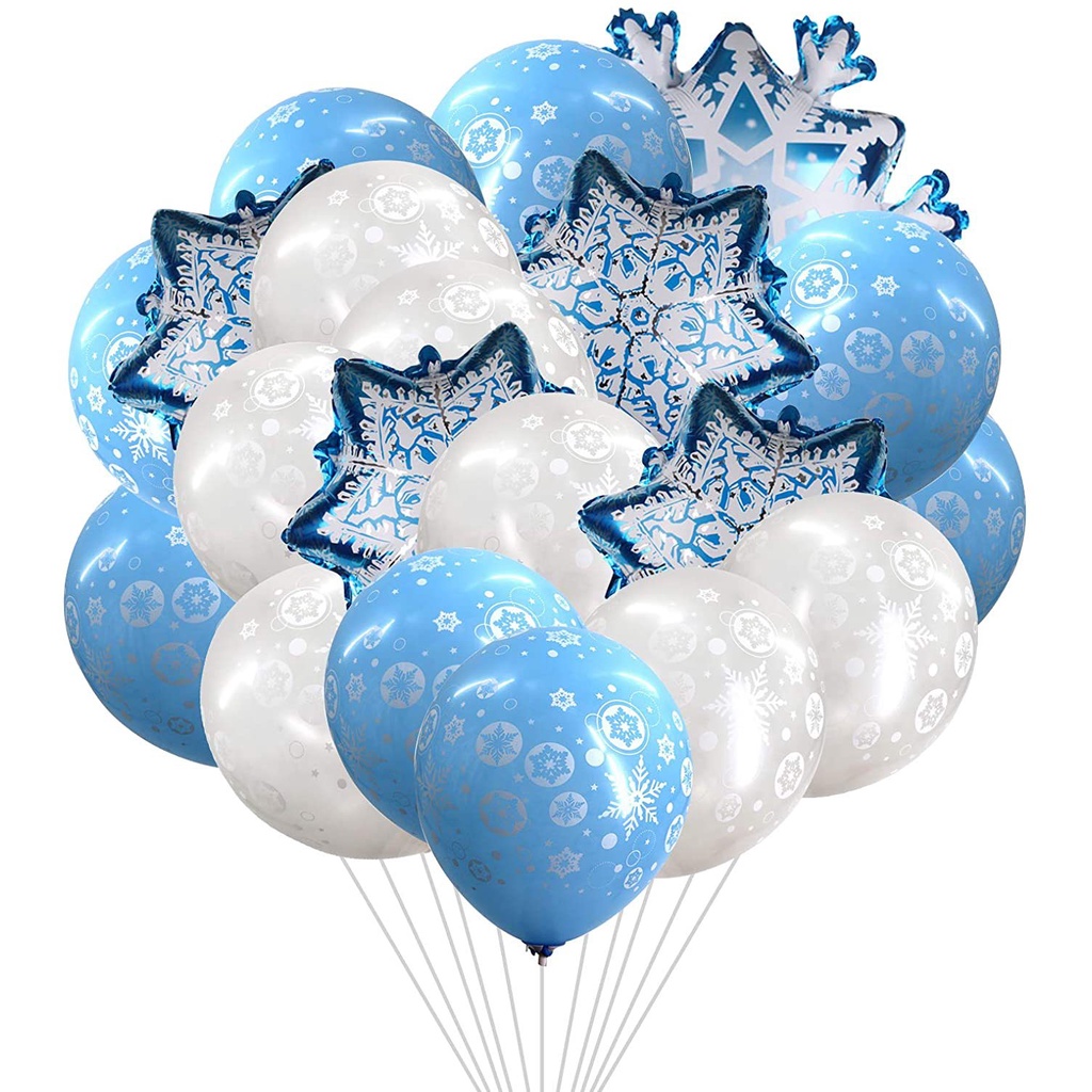 Set 10 Bong Bóng Hình Hoa Tuyết 12 inch Trang Trí Giáng Sinh