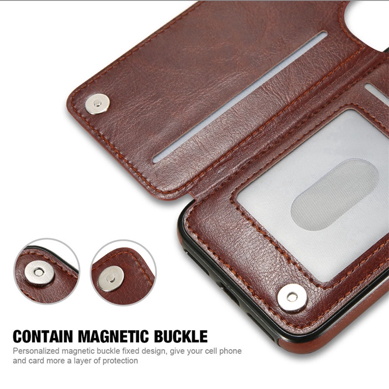 Bao da PU nắp gập có khe đựng thẻ/tiền kiêm giá đỡ cho iPhone 6 6S 7 8 Plus X 11 Pro Max