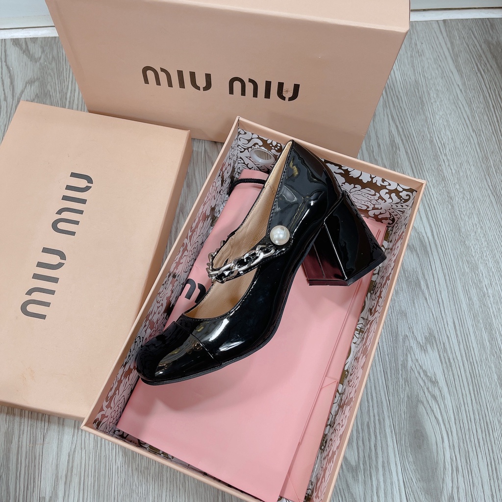 Giày MiuMiu gót vuông hàng fullbox