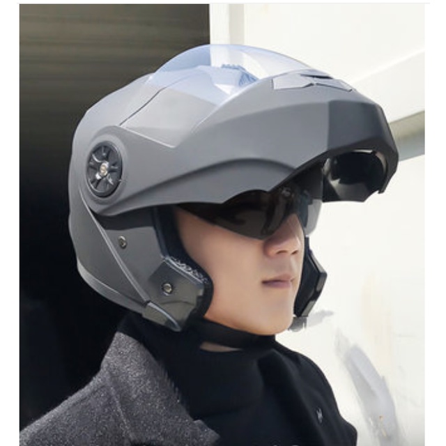 Nón bảo hiểm full face lật hàm 2 kính AD Helmet + LED đuôi