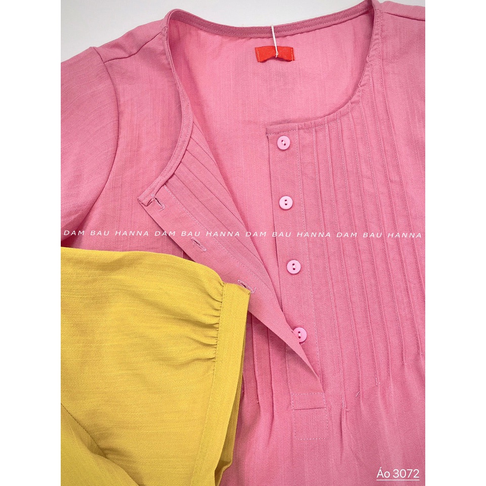 [HANNA] Áo bầu công sở trắng  có size 40-80kg  vải đũi cotton cao cấp thoáng mát thấm mồ hôi tốt mùa hè có túi